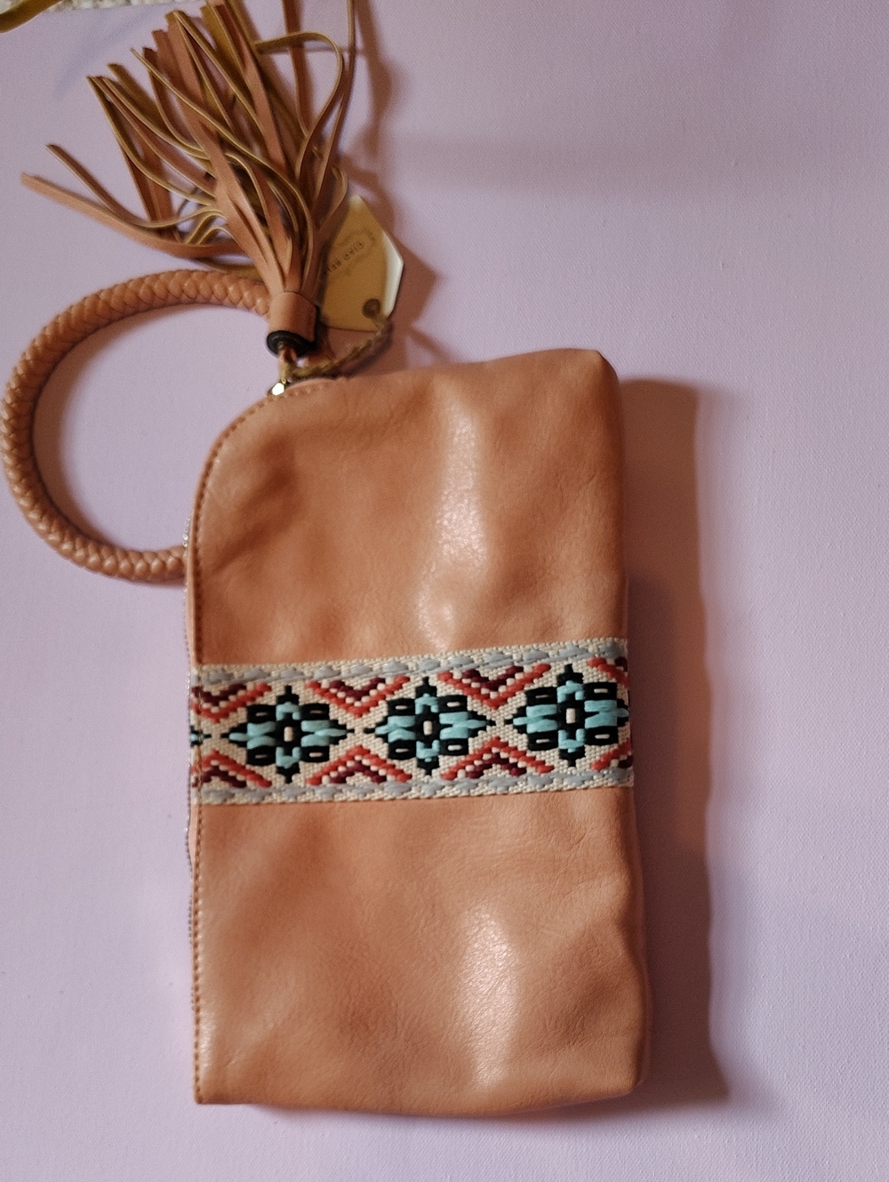 Peachy Tan Leather Wristlet
